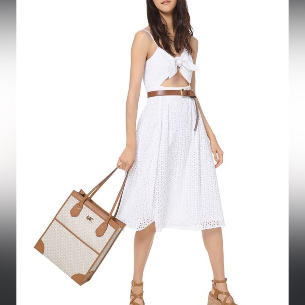 Michael Kors Floral Eyelet Knotted Cutout Dress